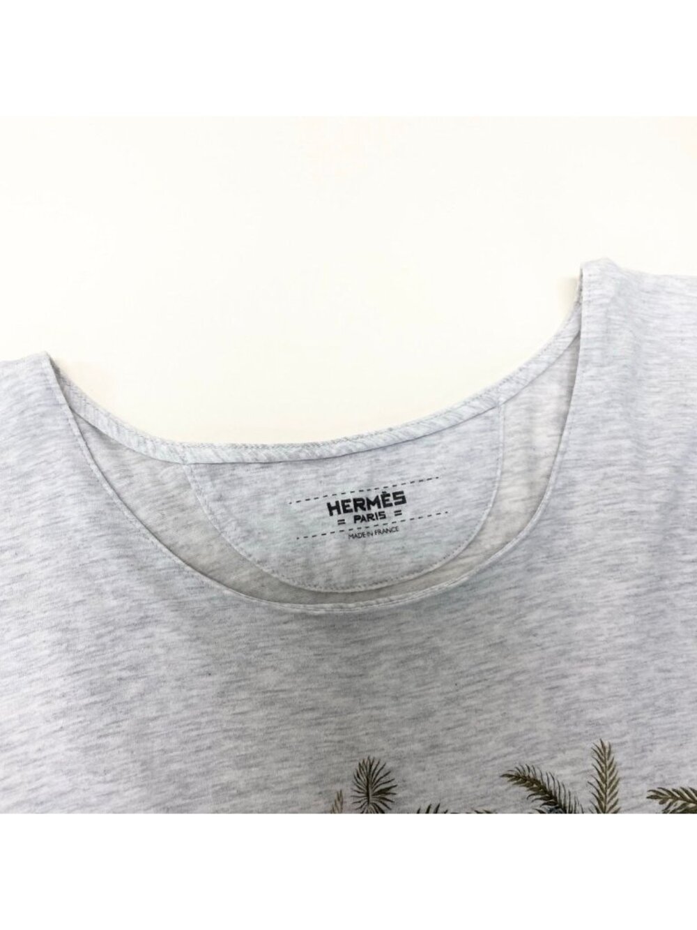 Hermes Print T-Shirt Crew Neck Top Botanical Pattern 36 Light Gray Cotton - Picture 6 of 8